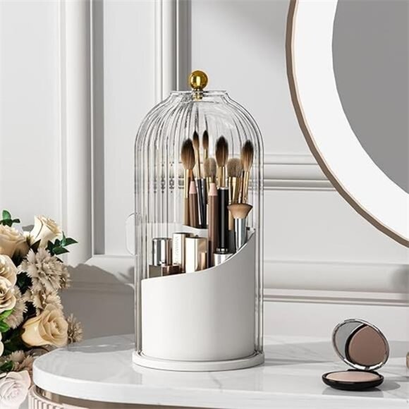 Makeup Brush Holder with Lid 360 Rotating Clear Dustproof Make Up Organizers - Picture 7 of 7